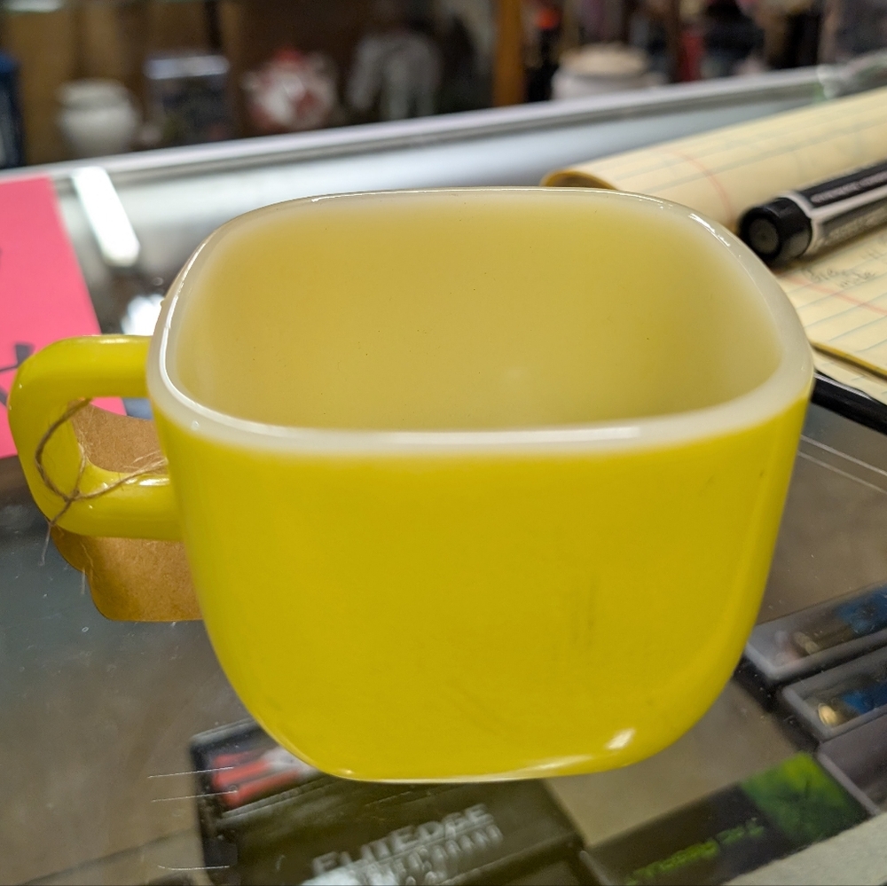 Vintage Glassbake Yellow Square Mug 1940's